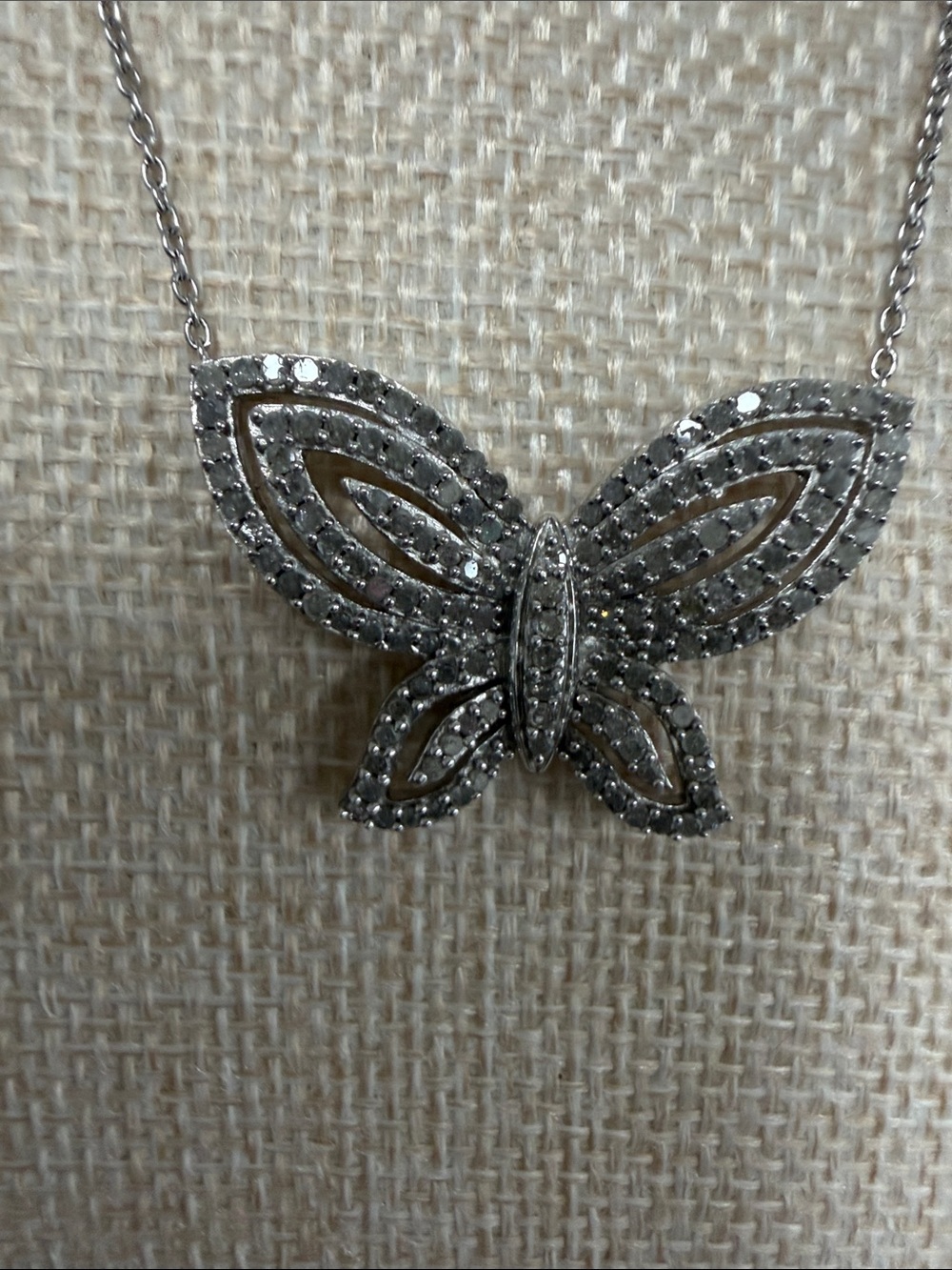Sterling Silver Butterfly Pendant Necklace - with Diamond Accents